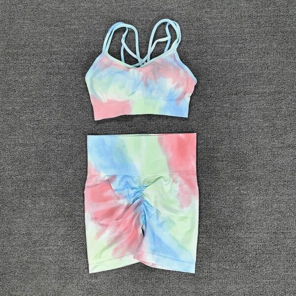 Seamless Sport Set Women Two Piece 2PCS Tie Dye Crop Bra Shorts Workout Outfit Fitness Wear Running Gym Female Yoga Sets Clothes - Image 5