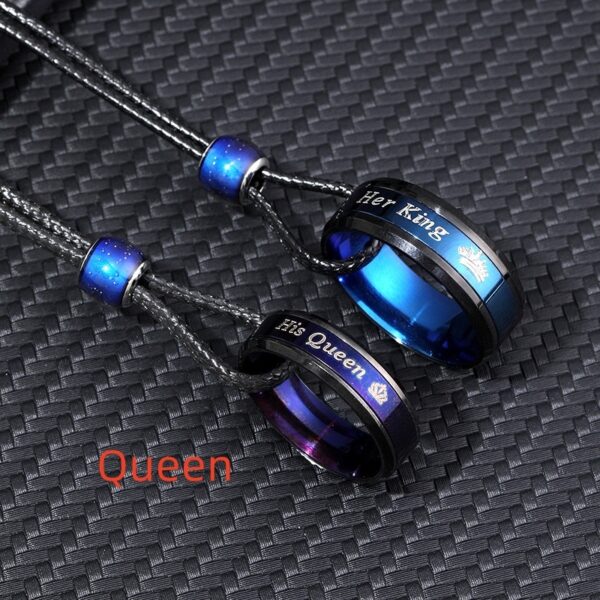 Creative Color Changing Round Beads Blue Purple Couple Couple Rings Necklace - Image 8