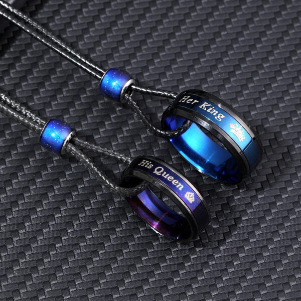 Creative Color Changing Round Beads Blue Purple Couple Couple Rings Necklace - Image 5
