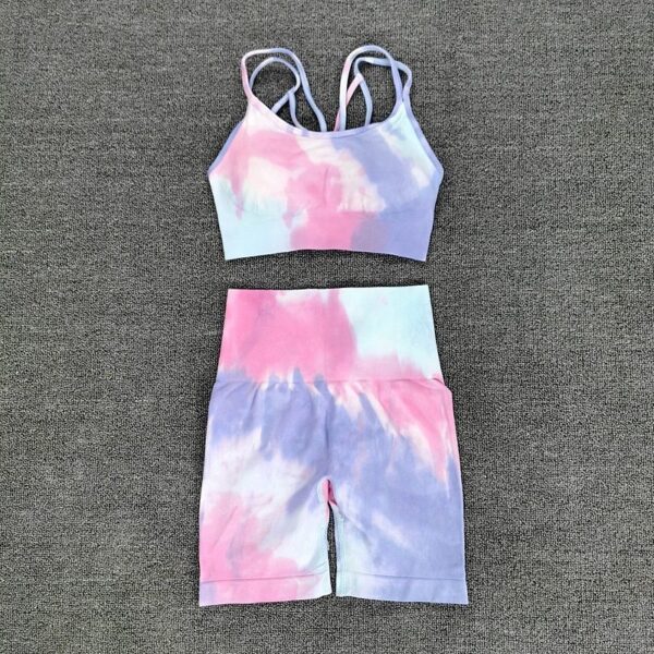 Seamless Sport Set Women Two Piece 2PCS Tie Dye Crop Bra Shorts Workout Outfit Fitness Wear Running Gym Female Yoga Sets Clothes - Image 6