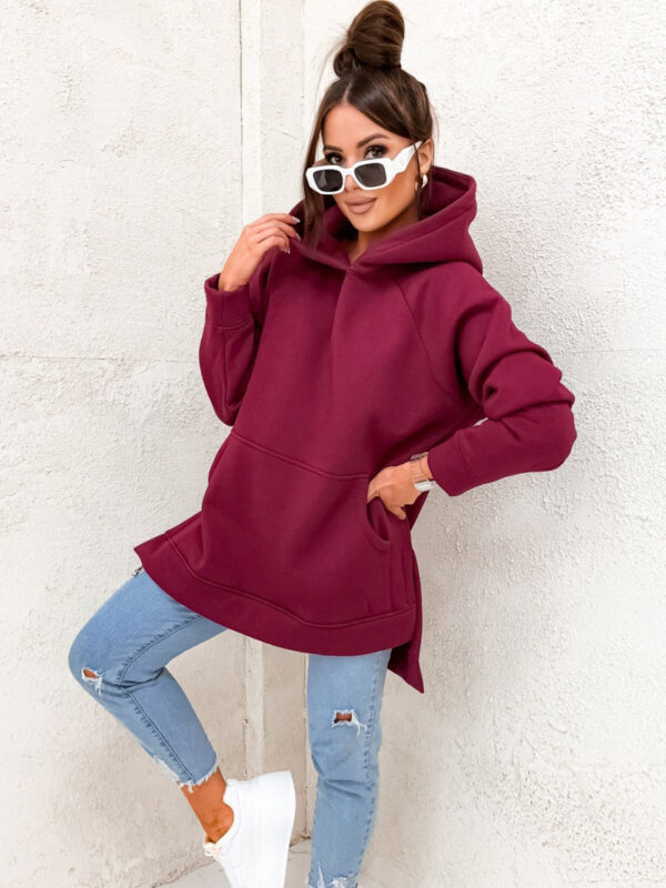 Women's Solid Color Hooded Casual Loose Sweater - Image 5