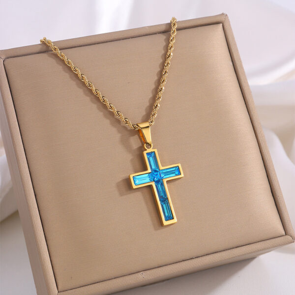 Fashion Jewelry European And American Ing Style Diamond Cross Necklace Unique No Color Fading - Image 3