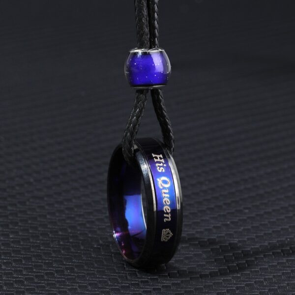 Creative Color Changing Round Beads Blue Purple Couple Couple Rings Necklace - Image 7