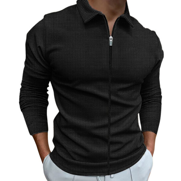 Men's Clothing Waffle Style Zipped Lapel Jacket Outdoor Sports Tops - Image 6
