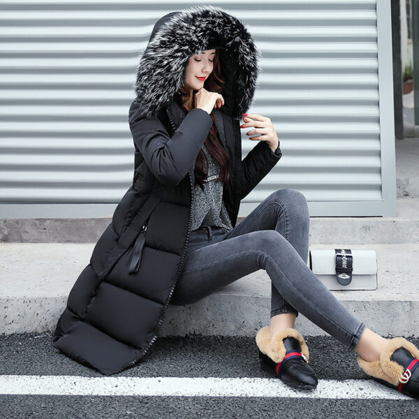 Long cotton jacket hooded big fur collar down jacket - Image 5