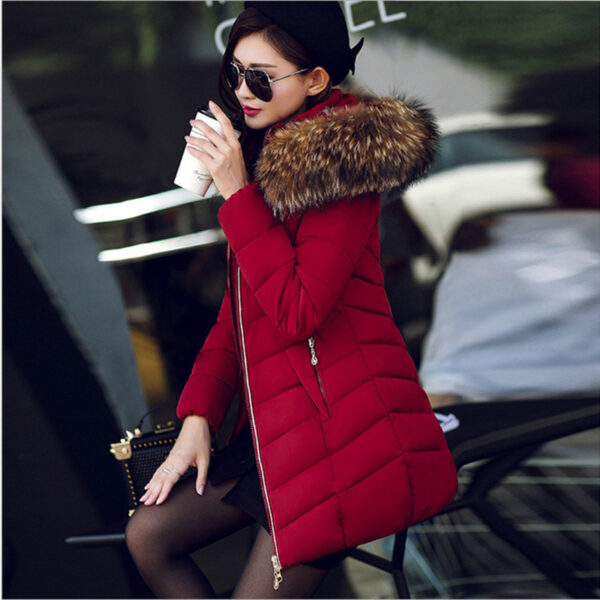 Mid-length Slim Cotton Jacket Large Fur Collar Down Jacket - Image 7
