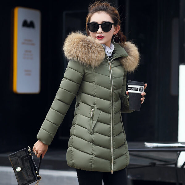 Mid-length Slim Cotton Jacket Large Fur Collar Down Jacket - Image 4