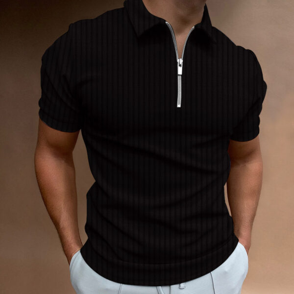 Men's T-shirt Striped Zipper Short Sleeve Solid Color - Image 8