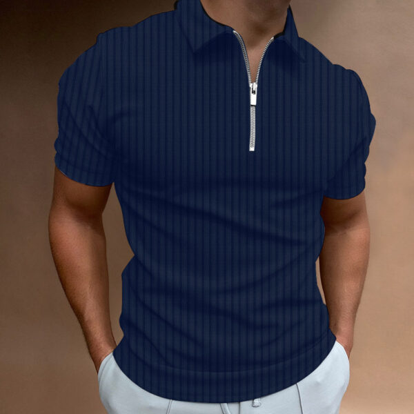Men's T-shirt Striped Zipper Short Sleeve Solid Color - Image 7