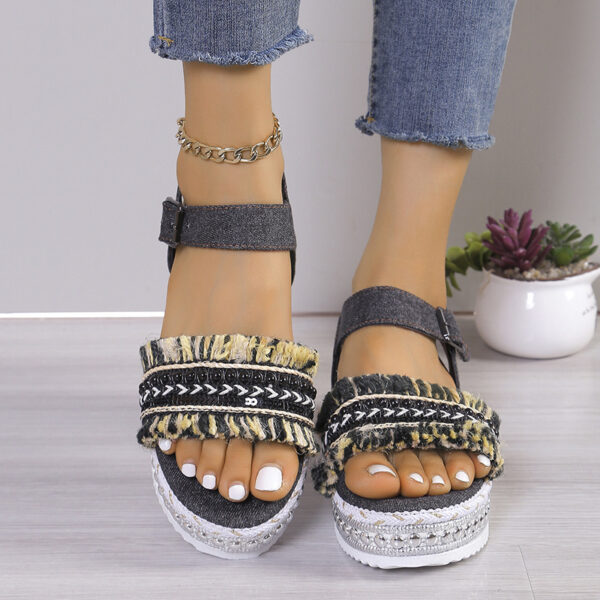 Fashion Tassel Denim Sandals whit Flat Heel New Summer Hemp Rope Sole Ethnic Style Shoesc - Image 7