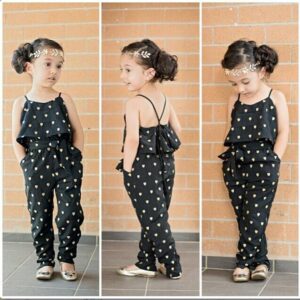 Fashion Summer Kids Girls Clothing Sets Cotton Polka Dot Strap Girls Jumpsuit Clothes Sets Outfits Children Suits