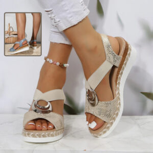 Women's Peep  Wedges Sandals Women's Peep Toe Serpentine With Circle Design Casual Summer Shoes 