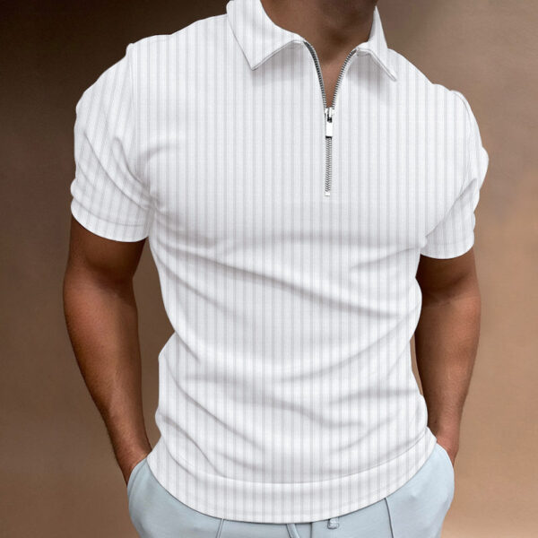 Men's T-shirt Striped Zipper Short Sleeve Solid Color - Image 6