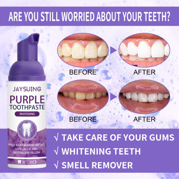 Jaysuing Purple Tooth Whitening Toothpaste, Brightens Teeth Cleans Stains And Relieves Bad Breath Beautiful Teeth Toothpaste - Image 6