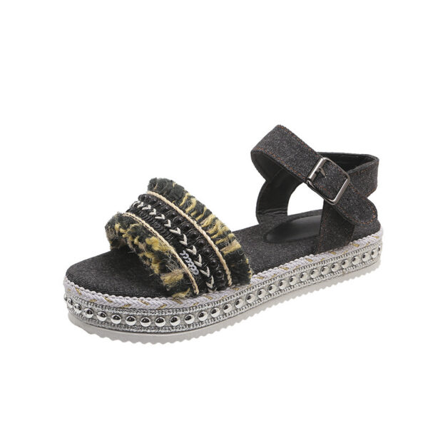Fashion Tassel Denim Sandals whit Flat Heel New Summer Hemp Rope Sole Ethnic Style Shoesc - Image 2