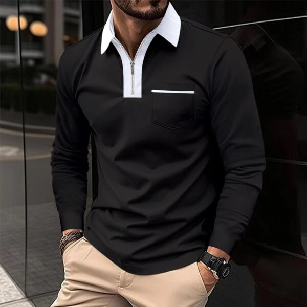 2025 Autumn Mens Long Sleeve Zipper Polo Shirts Casual Lapel Collar Zip Up Henley Shirts Cotton Sports Golf Tennis T-Shirts With Pockets - Image 3