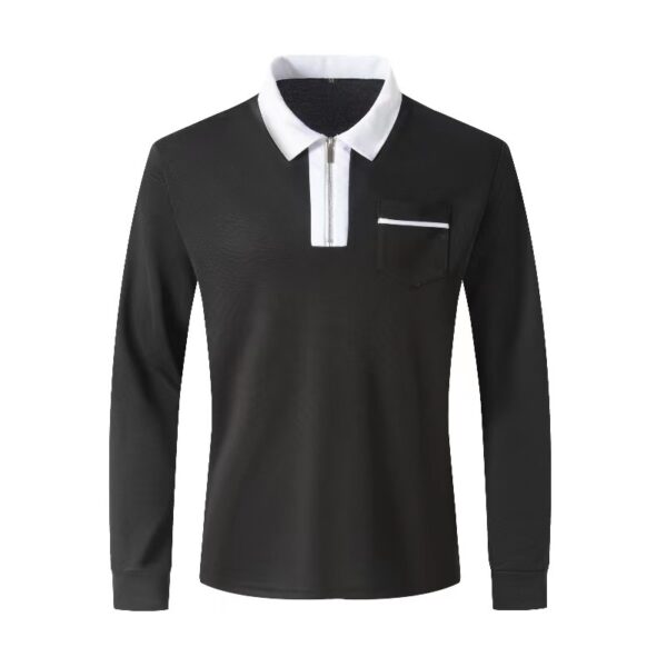 2025 Autumn Mens Long Sleeve Zipper Polo Shirts Casual Lapel Collar Zip Up Henley Shirts Cotton Sports Golf Tennis T-Shirts With Pockets - Image 2