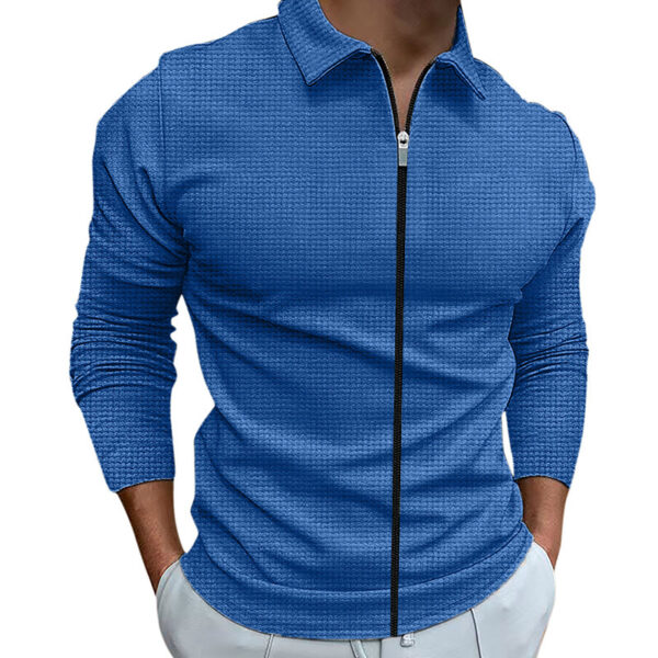 Men's Clothing Waffle Style Zipped Lapel Jacket Outdoor Sports Tops - Image 8