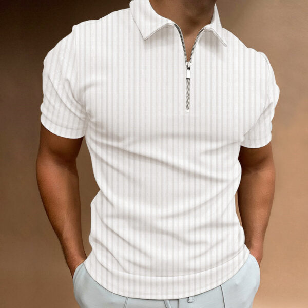 Men's T-shirt Striped Zipper Short Sleeve Solid Color - Image 3