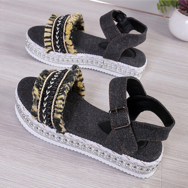 Fashion Tassel Denim Sandals whit Flat Heel New Summer Hemp Rope Sole Ethnic Style Shoesc - Image 9