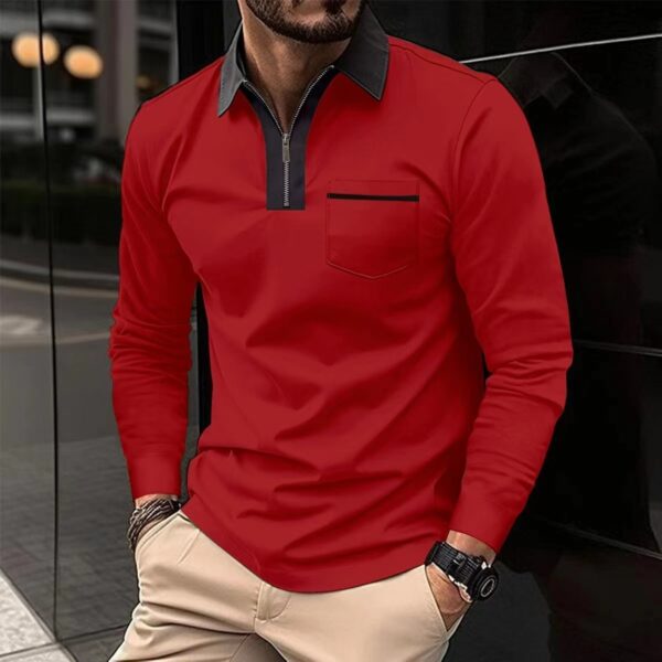2025 Autumn Mens Long Sleeve Zipper Polo Shirts Casual Lapel Collar Zip Up Henley Shirts Cotton Sports Golf Tennis T-Shirts With Pockets - Image 9
