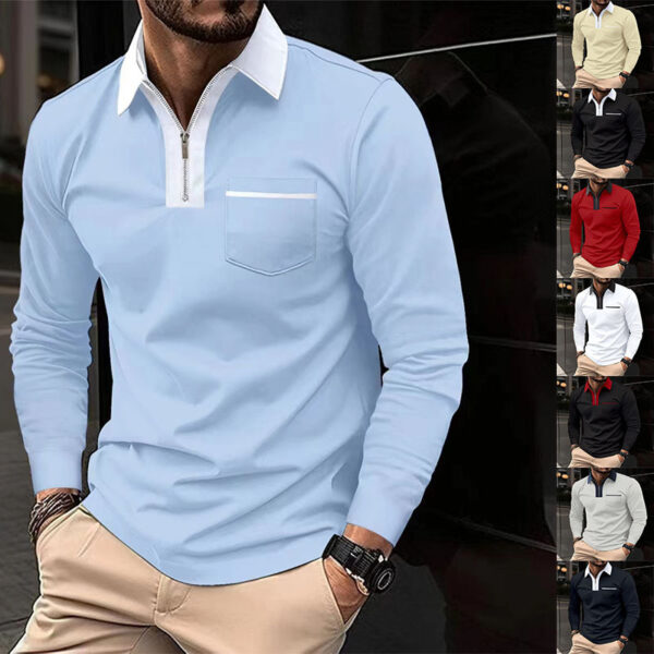 2025 Autumn Mens Long Sleeve Zipper Polo Shirts Casual Lapel Collar Zip Up Henley Shirts Cotton Sports Golf Tennis T-Shirts With Pockets
