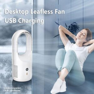 Electric Bladeless Fan Cooler Desktop Portable Usb Rechargable Fan Wireless Led Display Silent 360 Circulation