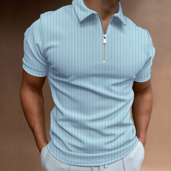 Men's T-shirt Striped Zipper Short Sleeve Solid Color - Image 9