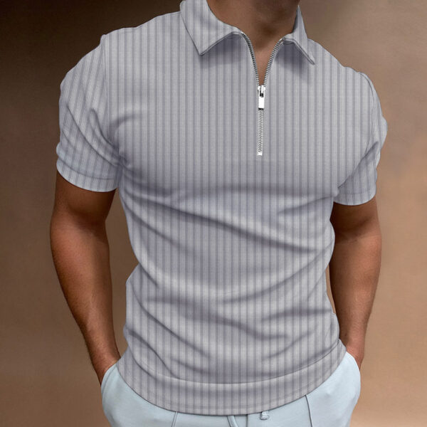 Men's T-shirt Striped Zipper Short Sleeve Solid Color - Image 10