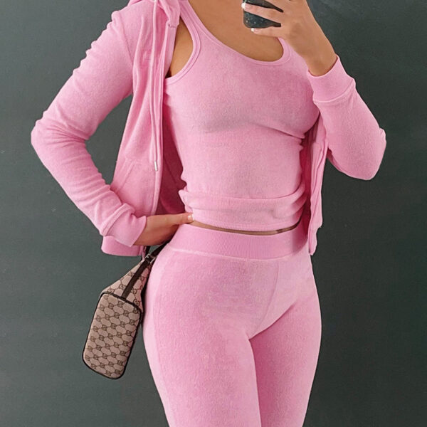 Sportswear Three-piece Zipper Hoodie Top Vest Pants Casual Suit - Image 4