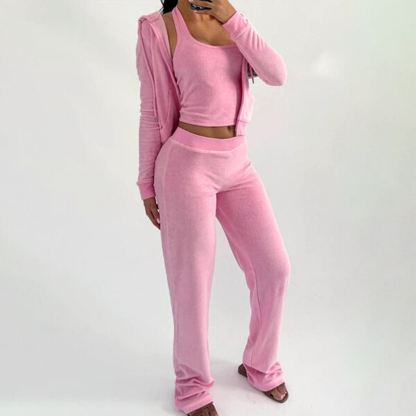 Sportswear Three-piece Zipper Hoodie Top Vest Pants Casual Suit - Image 2